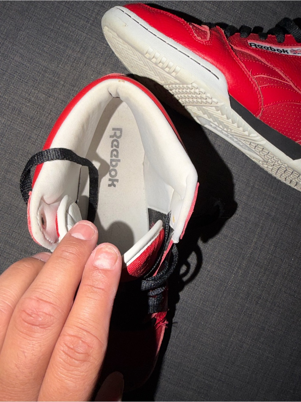 Reebok Red and White Men's Athletic High-Top Sneakers - Picture 4 of 6